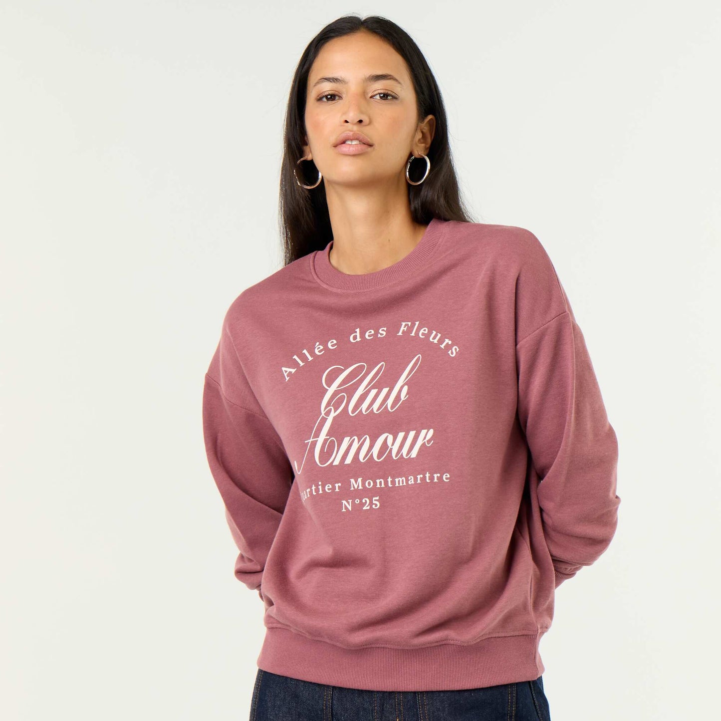 Crew neck sweatshirt with front print PINK