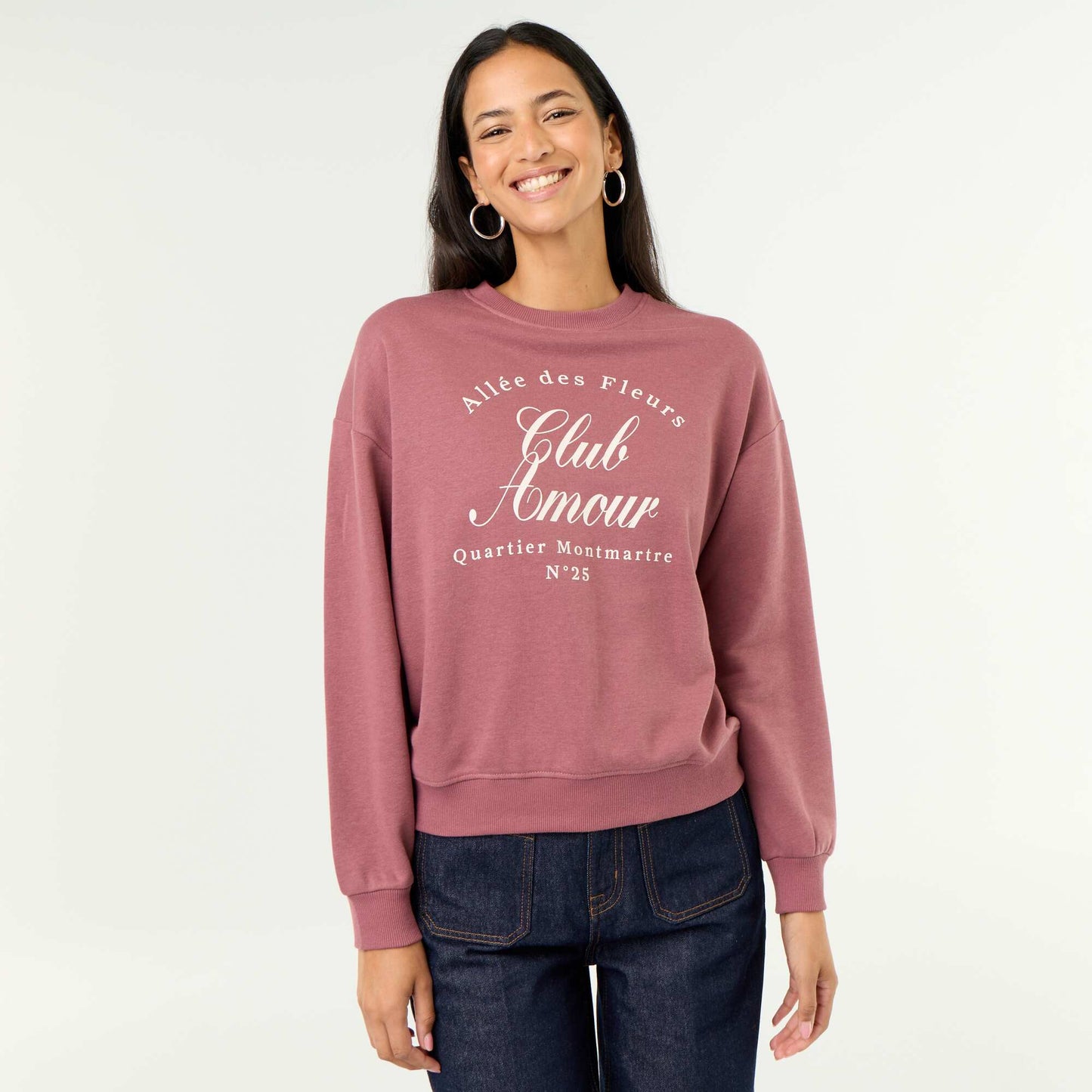 Crew neck sweatshirt with front print PINK