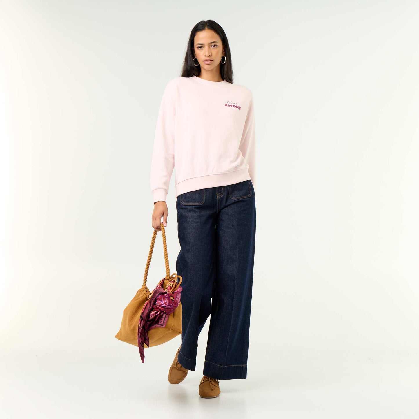 Crew neck sweatshirt with front print PINK