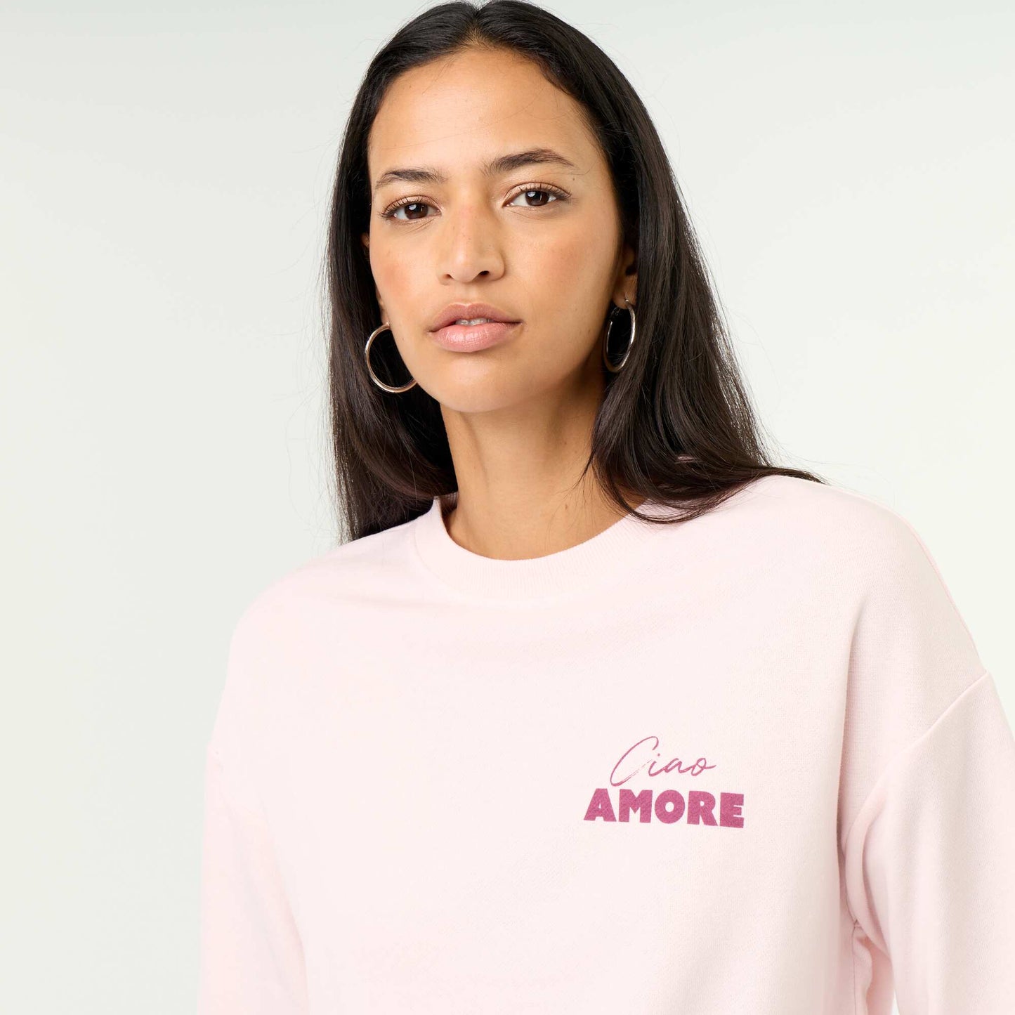 Crew neck sweatshirt with front print PINK