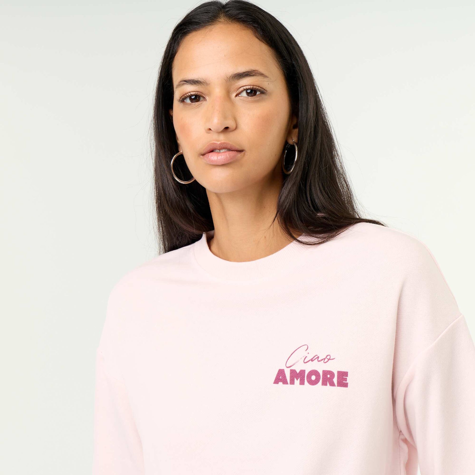 Crew neck sweatshirt with front print PINK