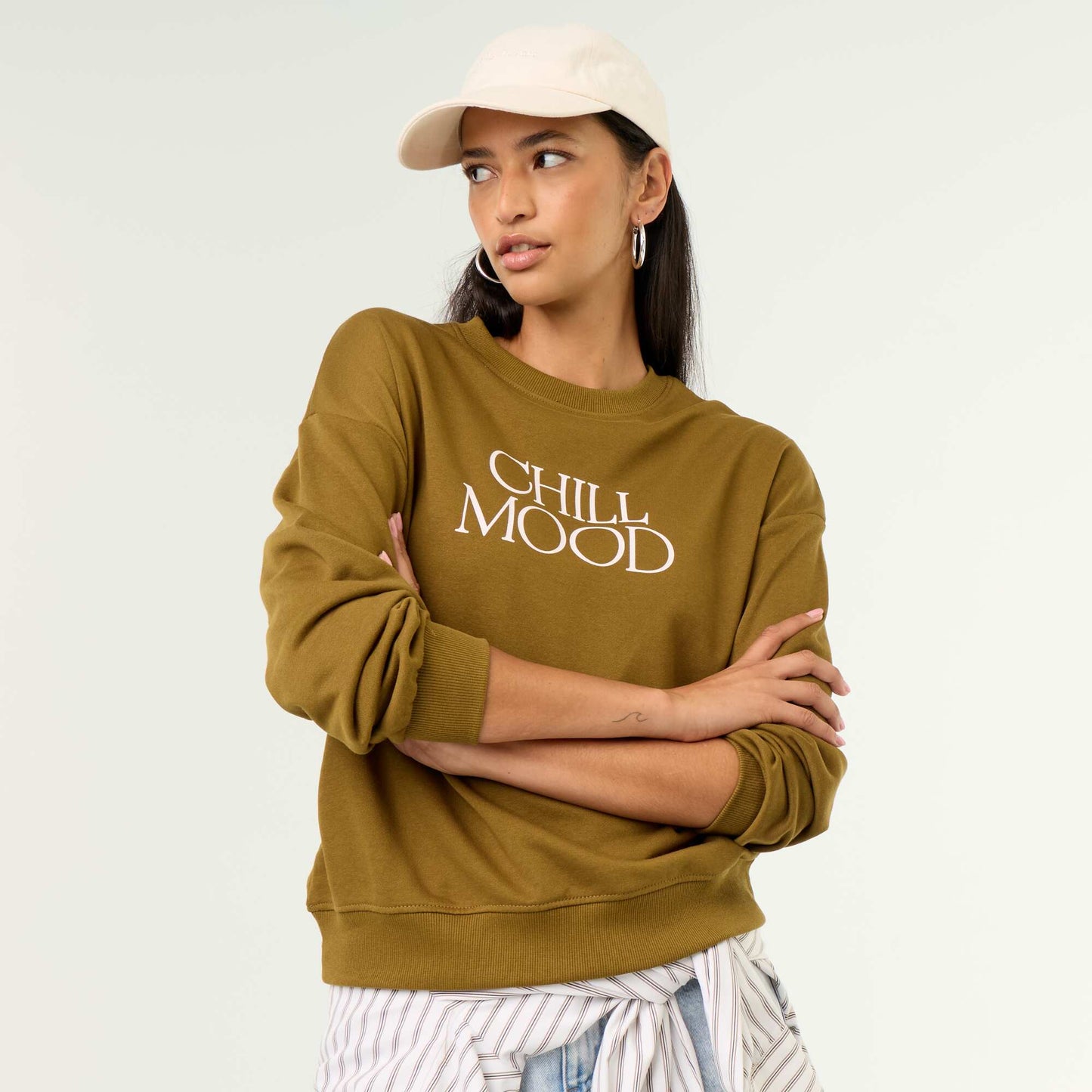 Crew neck sweatshirt with front print GREEN