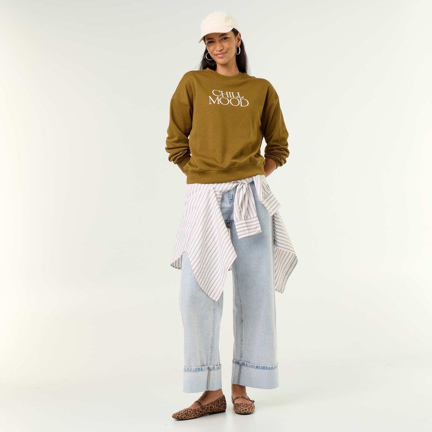 Crew neck sweatshirt with front print GREEN