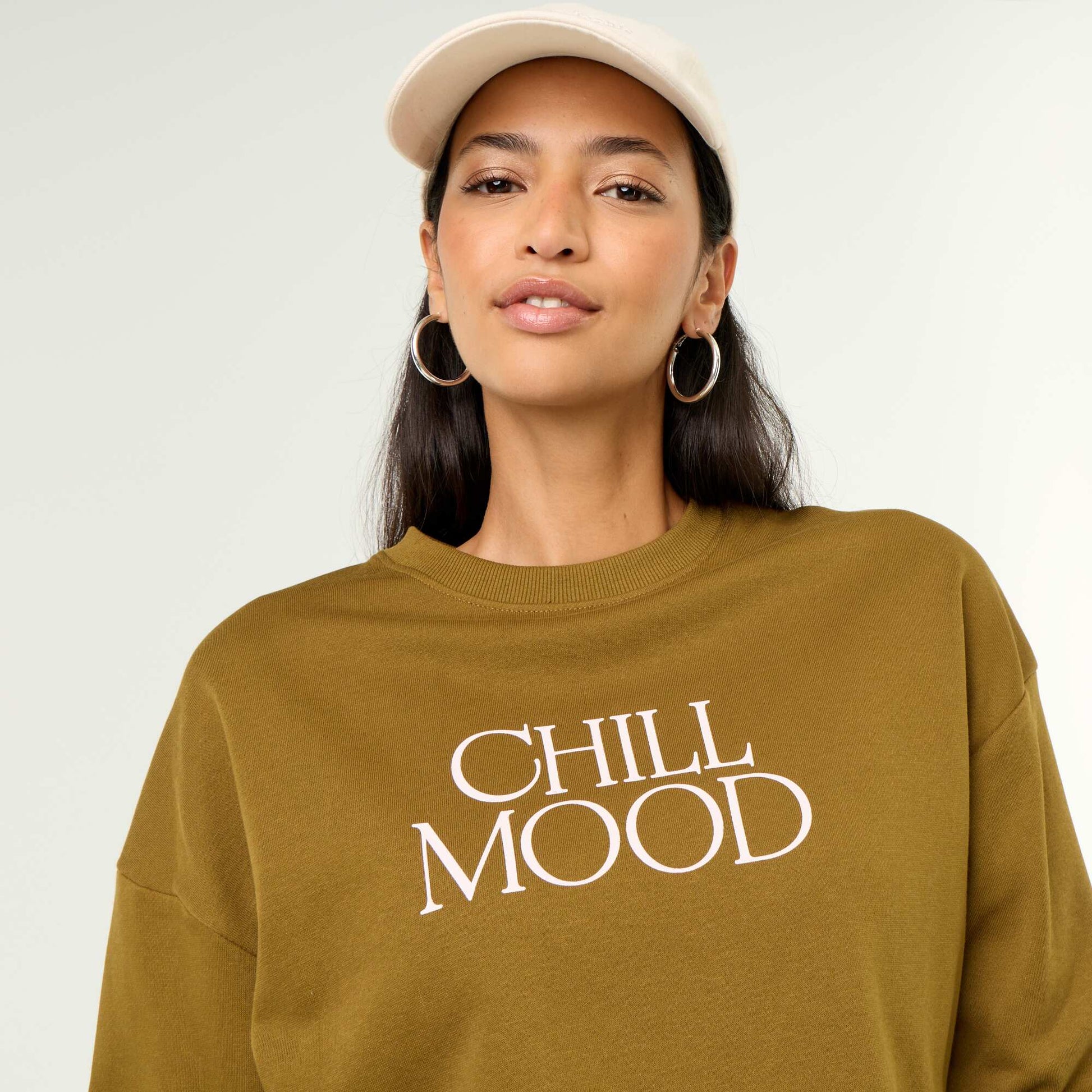 Crew neck sweatshirt with front print GREEN