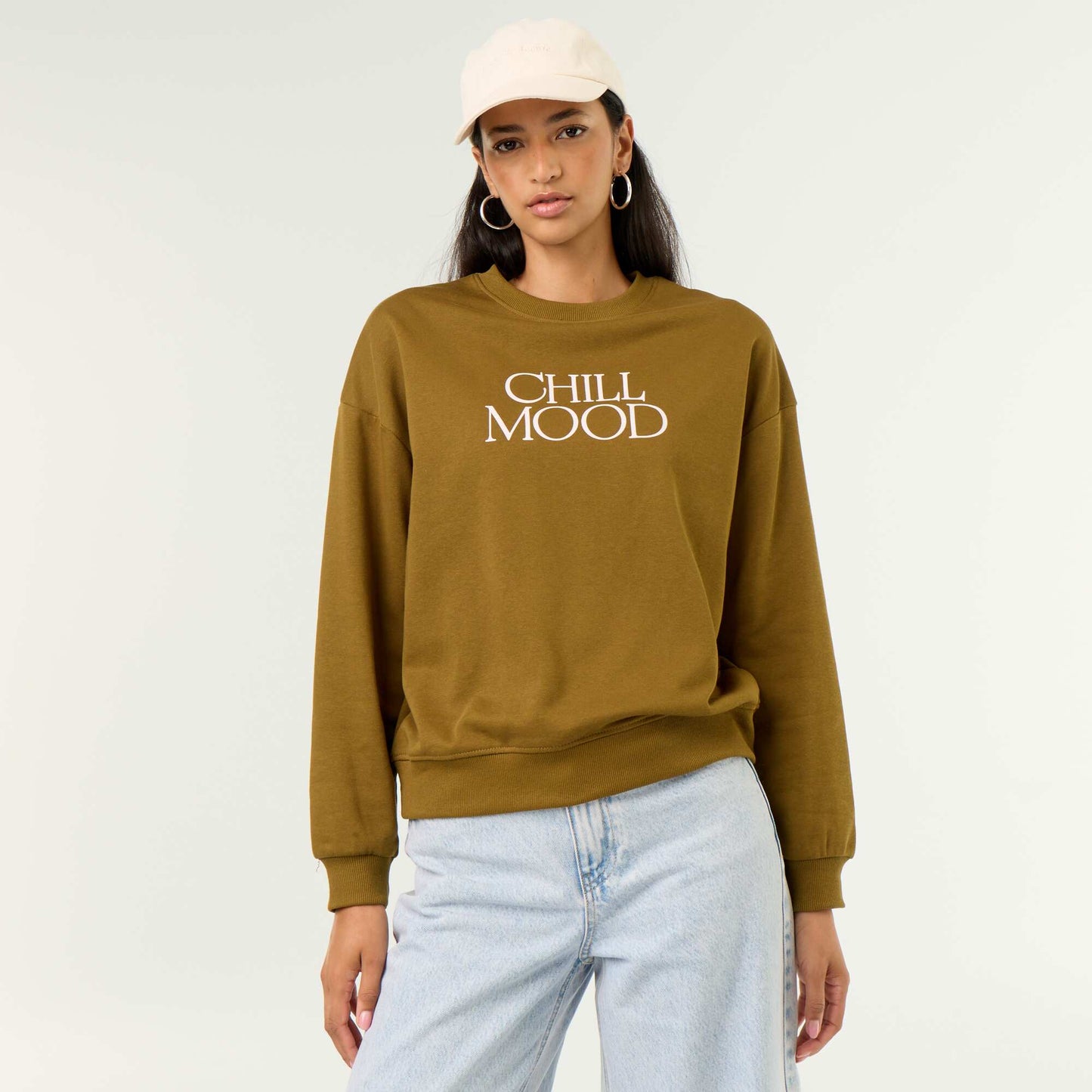 Crew neck sweatshirt with front print GREEN