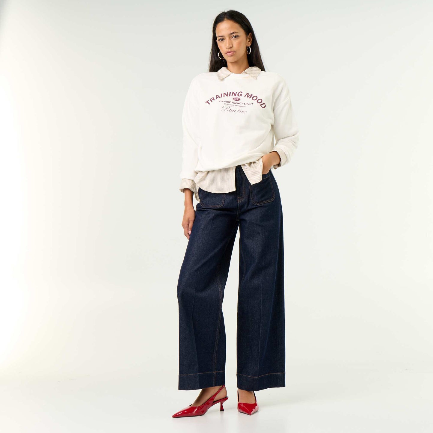 Crew neck sweatshirt with front print WHITE
