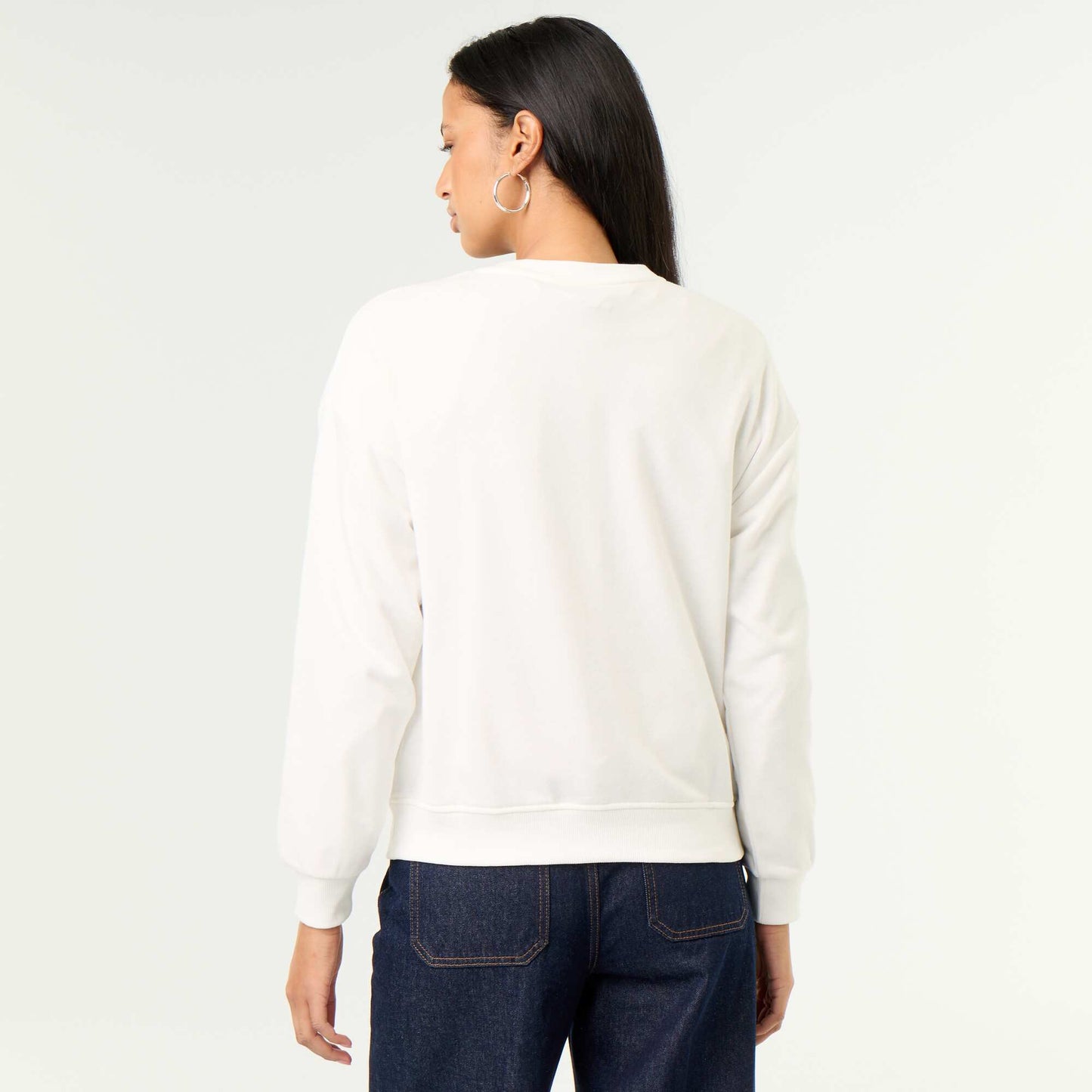 Crew neck sweatshirt with front print WHITE