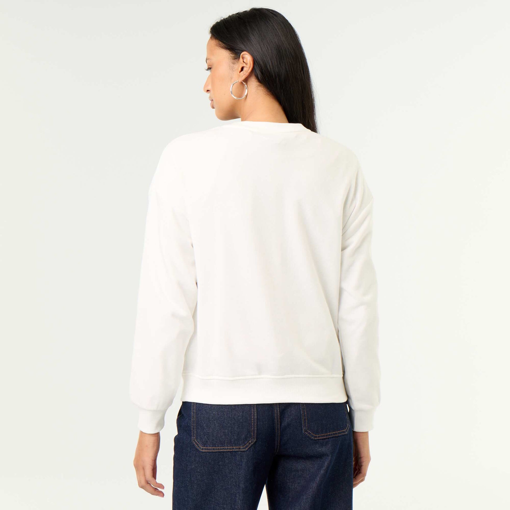 Crew neck sweatshirt with front print WHITE