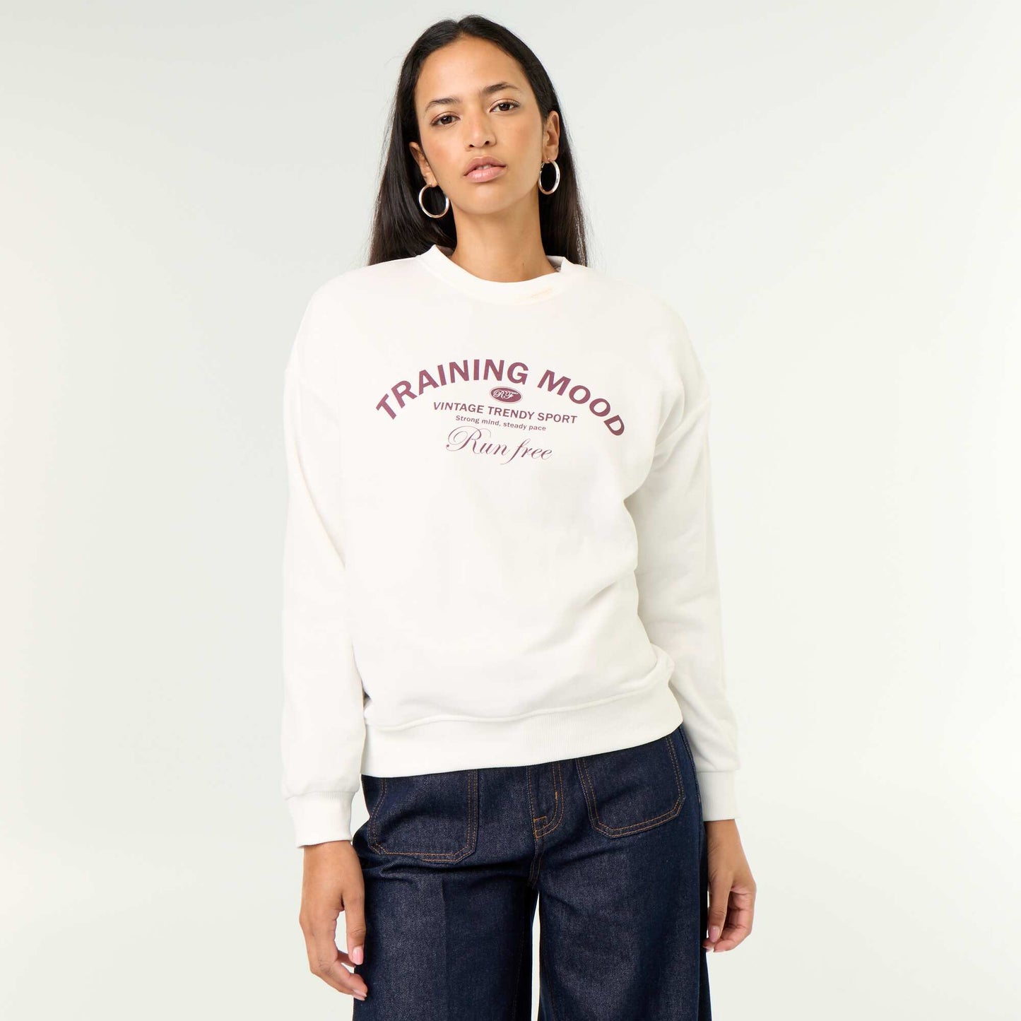 Crew neck sweatshirt with front print WHITE