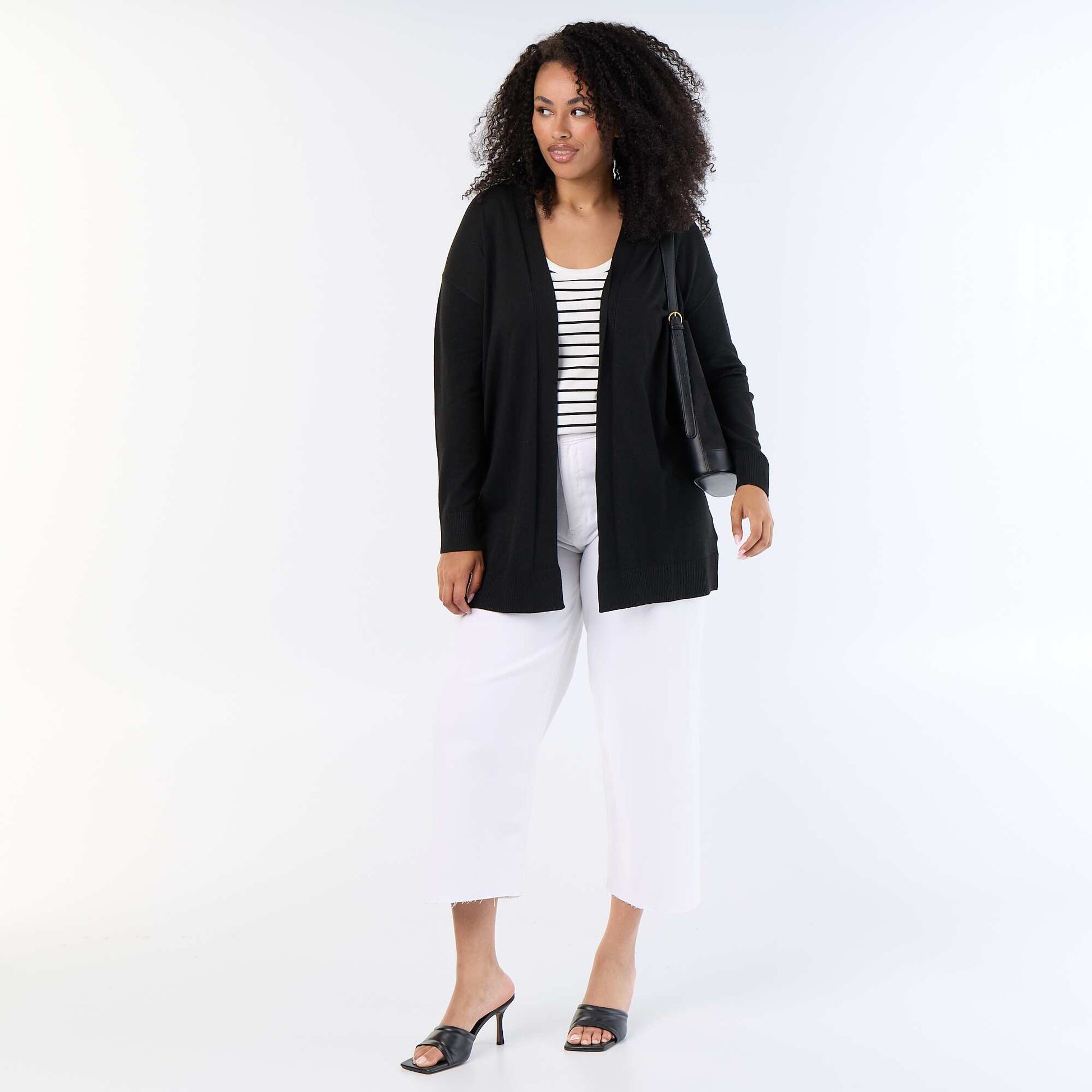 Long Open Fine-Gauge Knit Cardigan BLACK