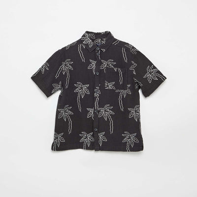 Short-sleeved cotton gauze shirt BLACK