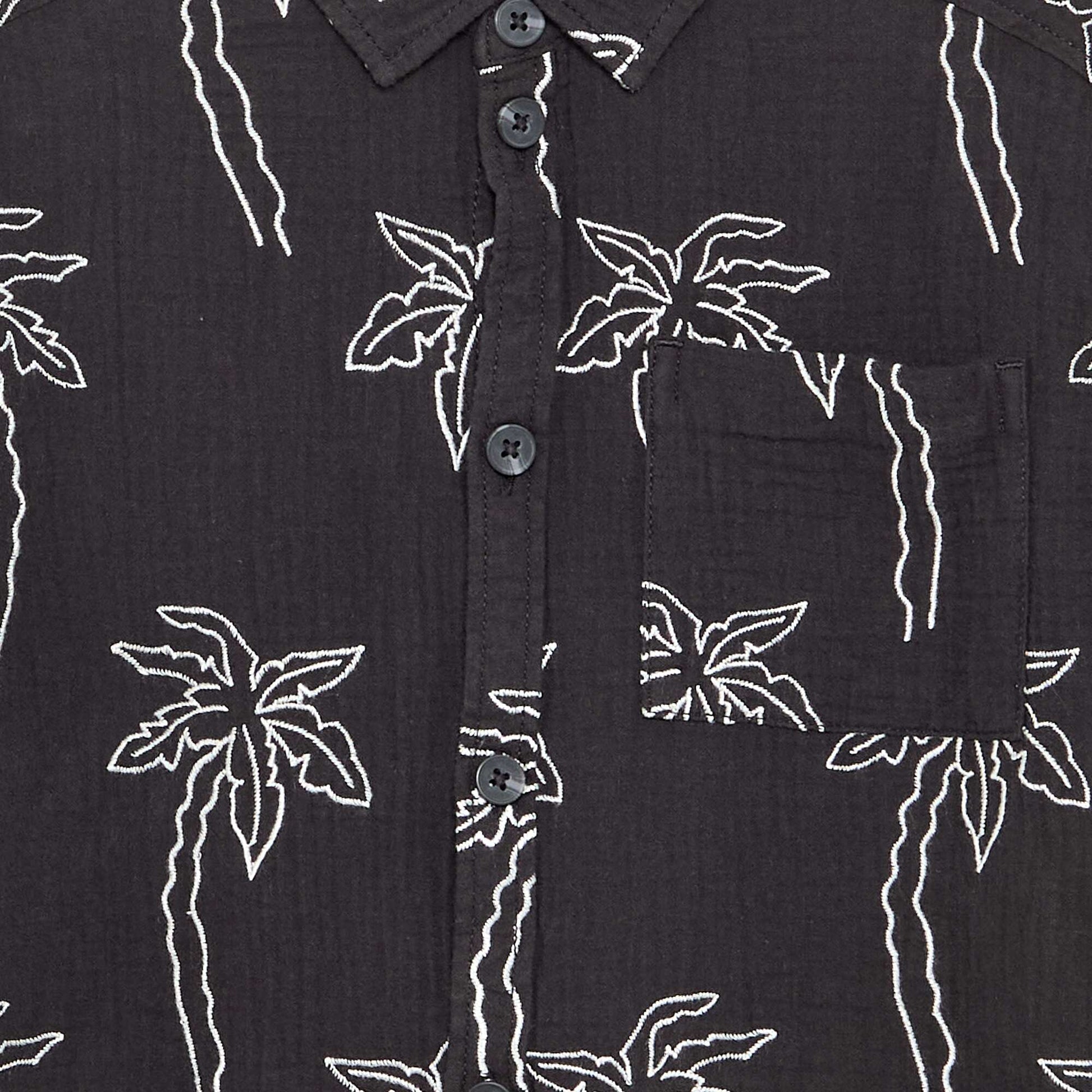 Short-sleeved cotton gauze shirt BLACK