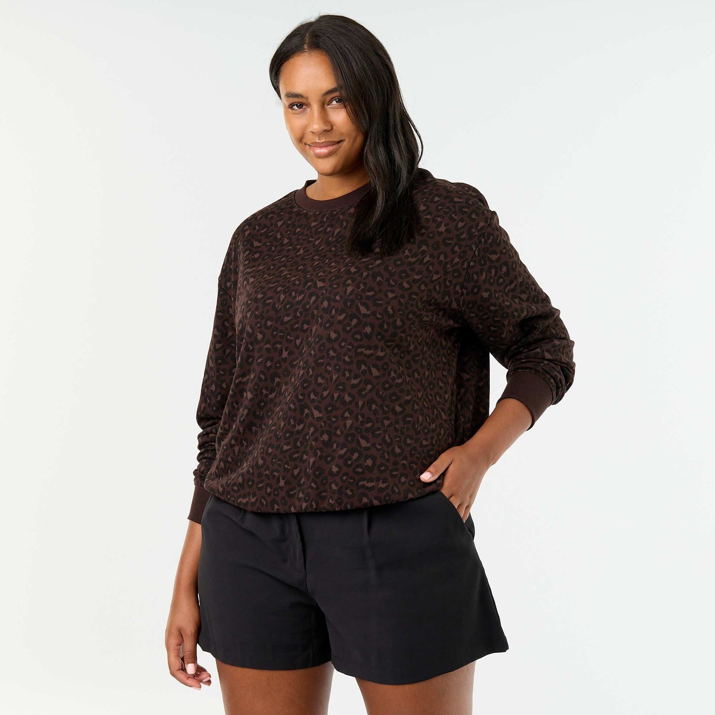 Lightweight Printed French Terry Sweatshirt BROWN