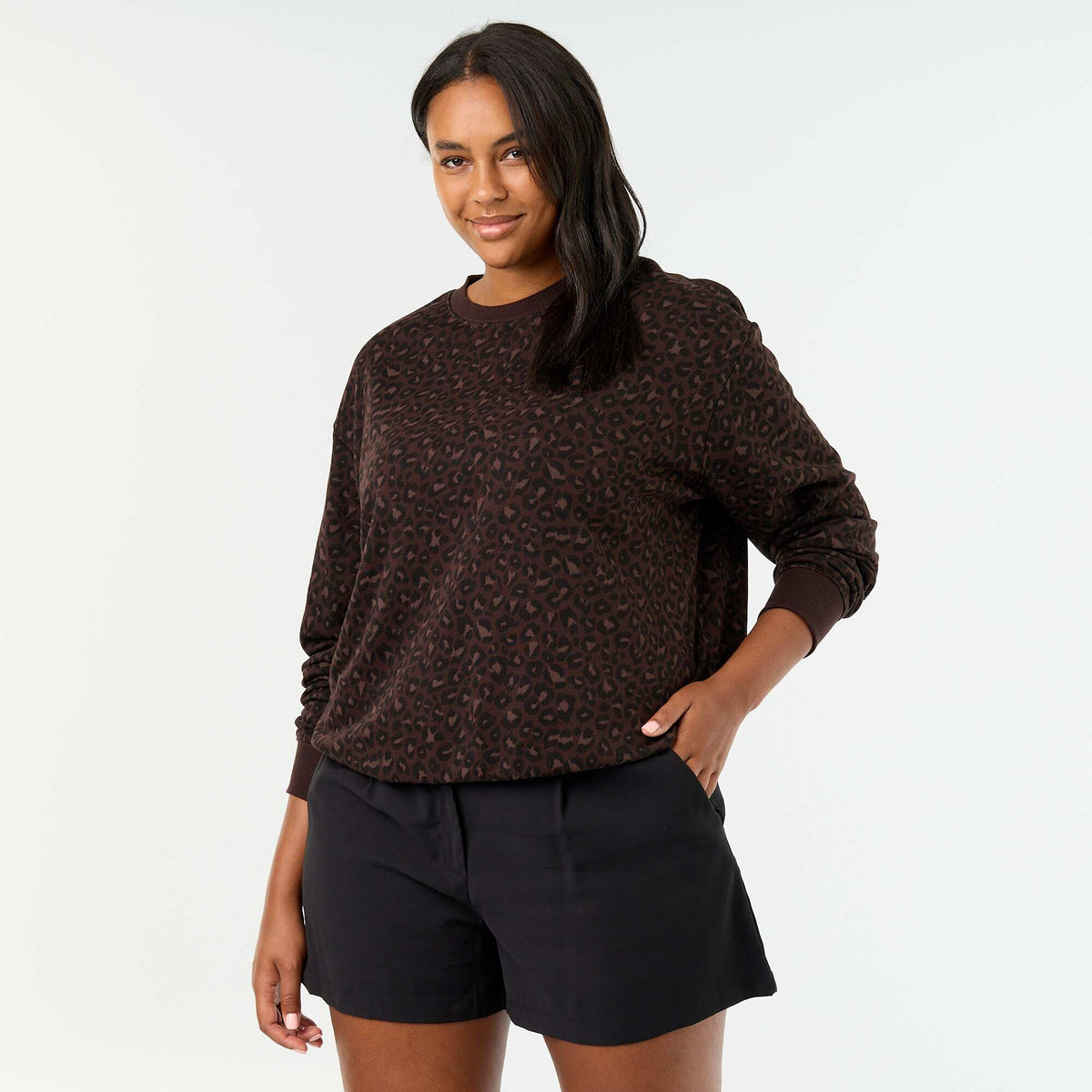 Lightweight Printed French Terry Sweatshirt BROWN