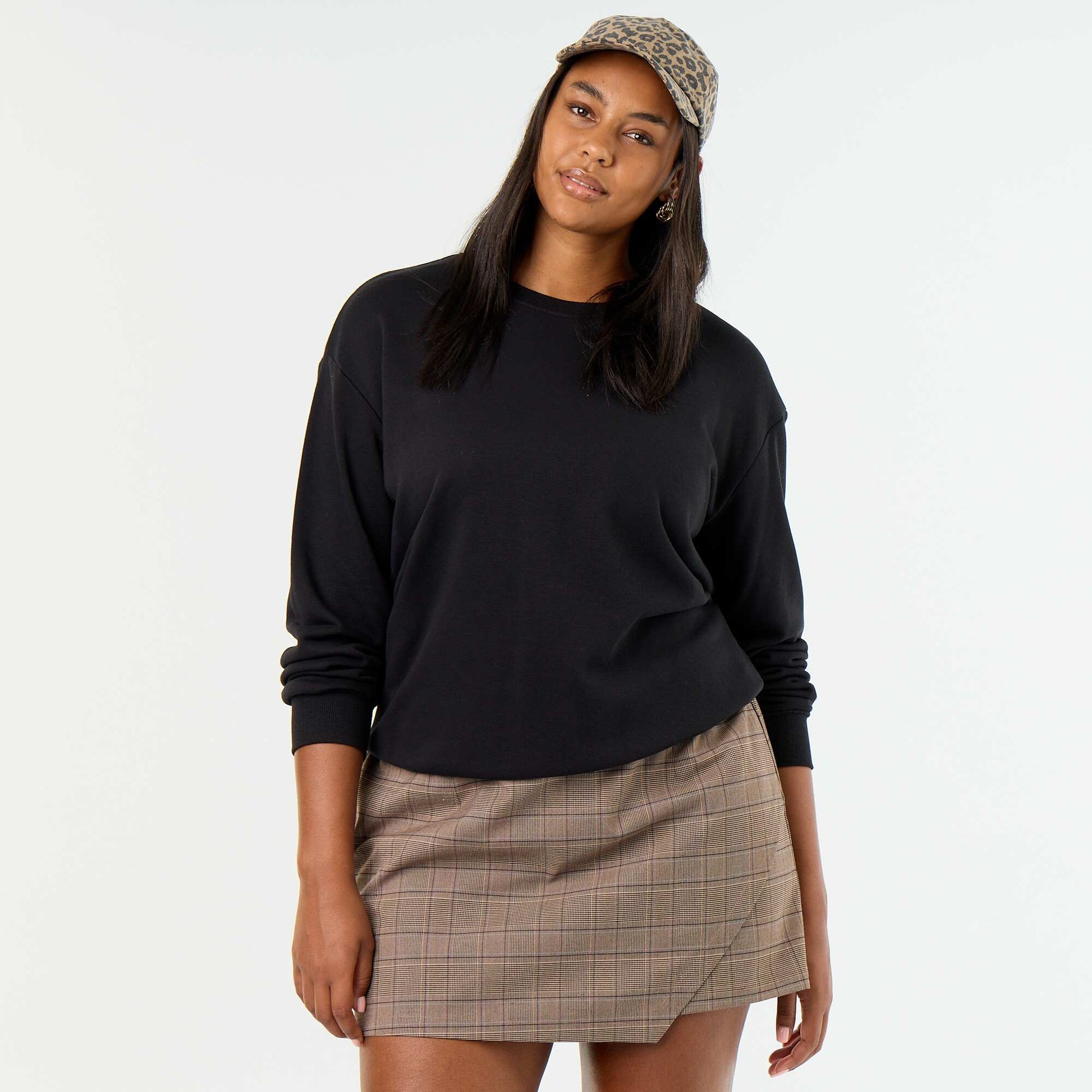 French Terry Round Neck Sweatshirt BLACK