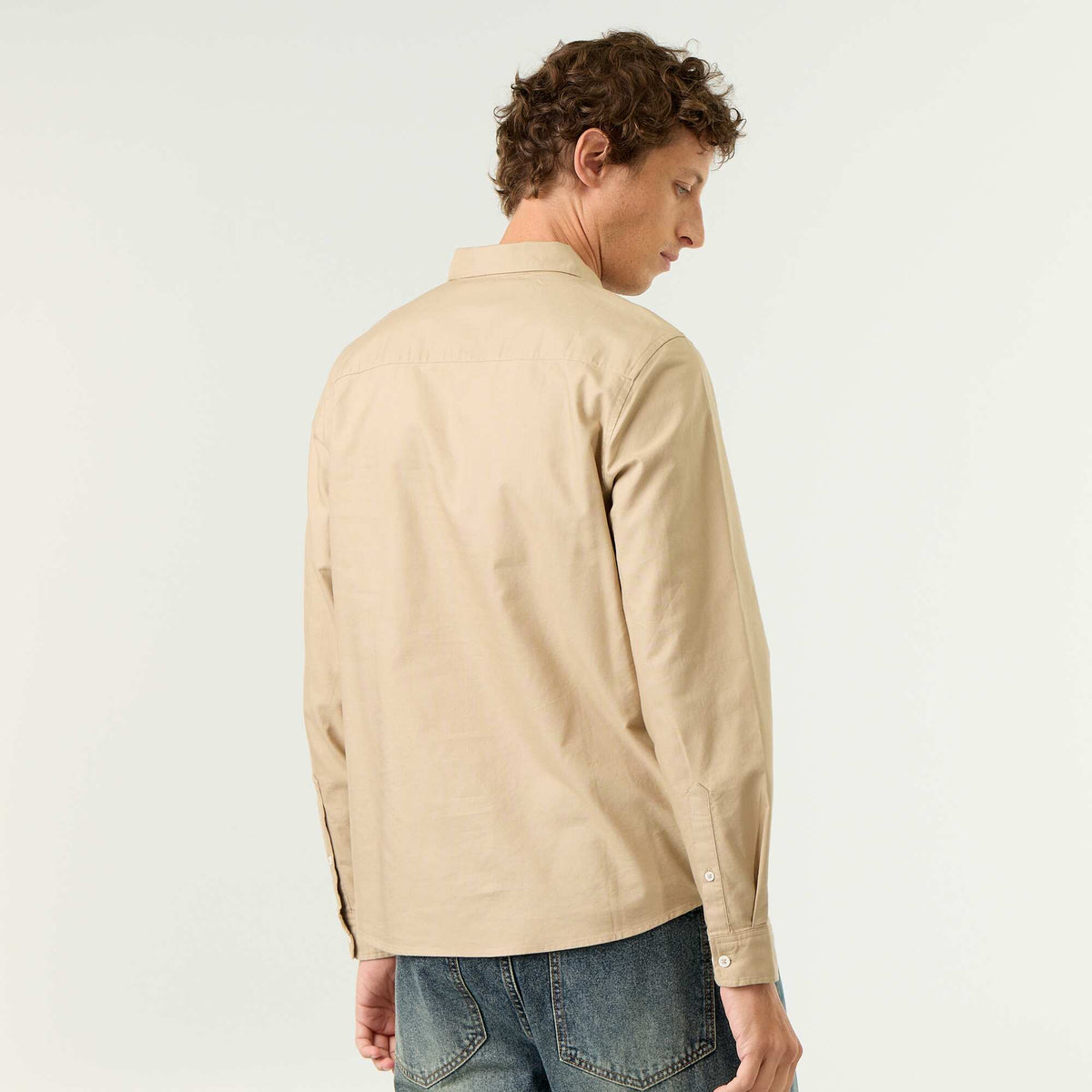 Oxford shirt with button-front opening BEIGE