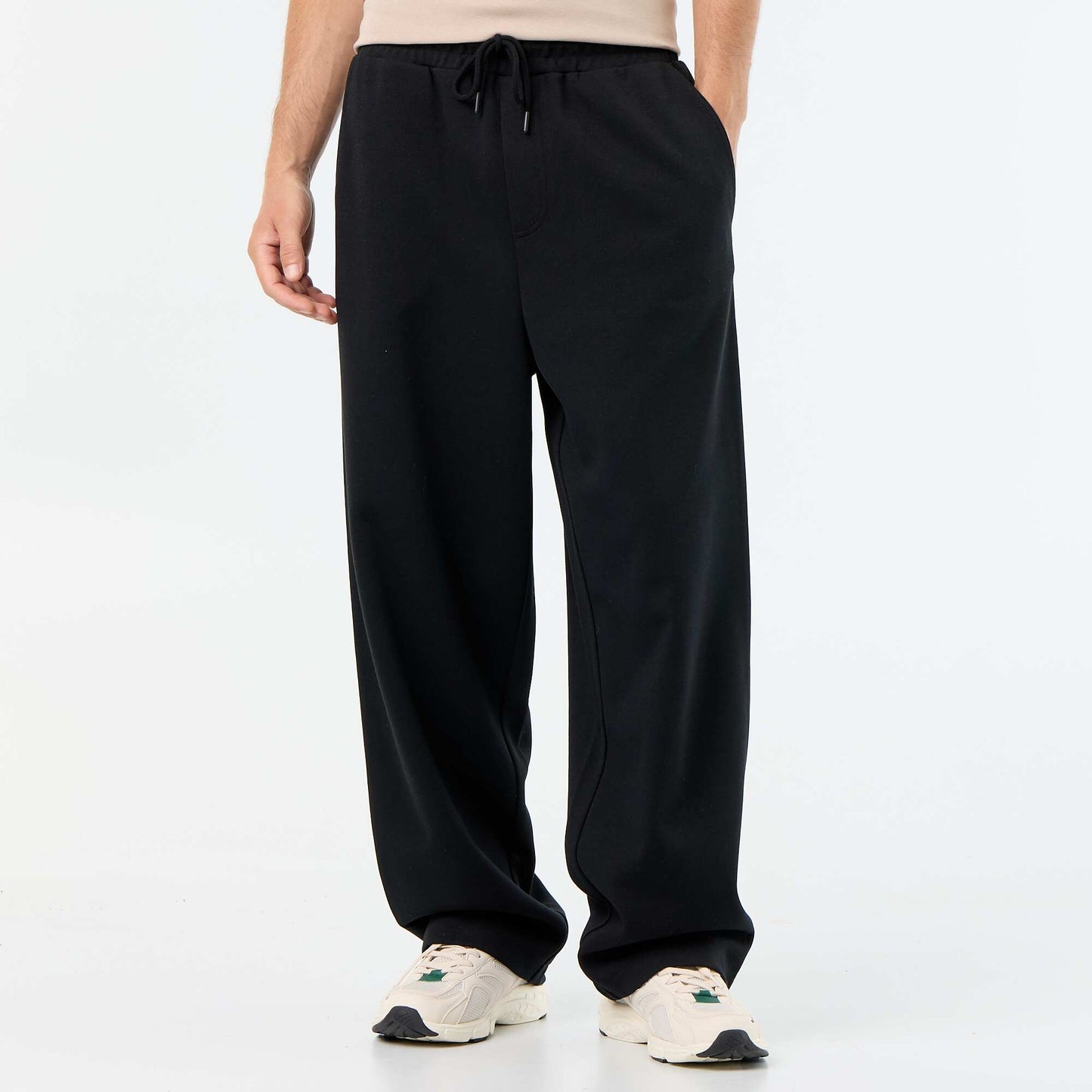 Wide-Leg Lightweight Fleece Joggers BLACK