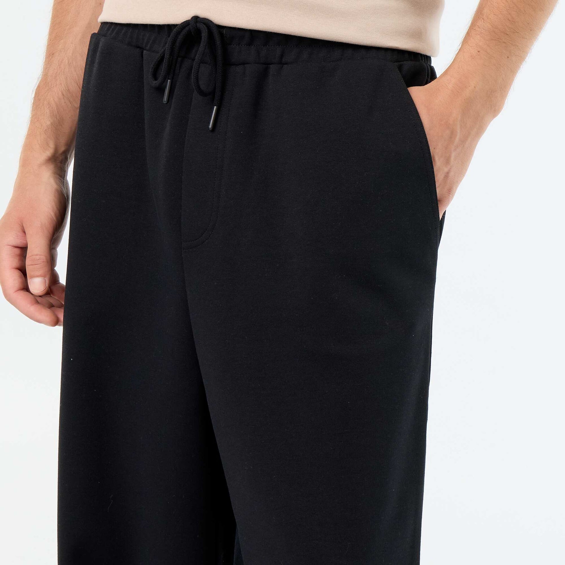 Wide-Leg Lightweight Fleece Joggers BLACK