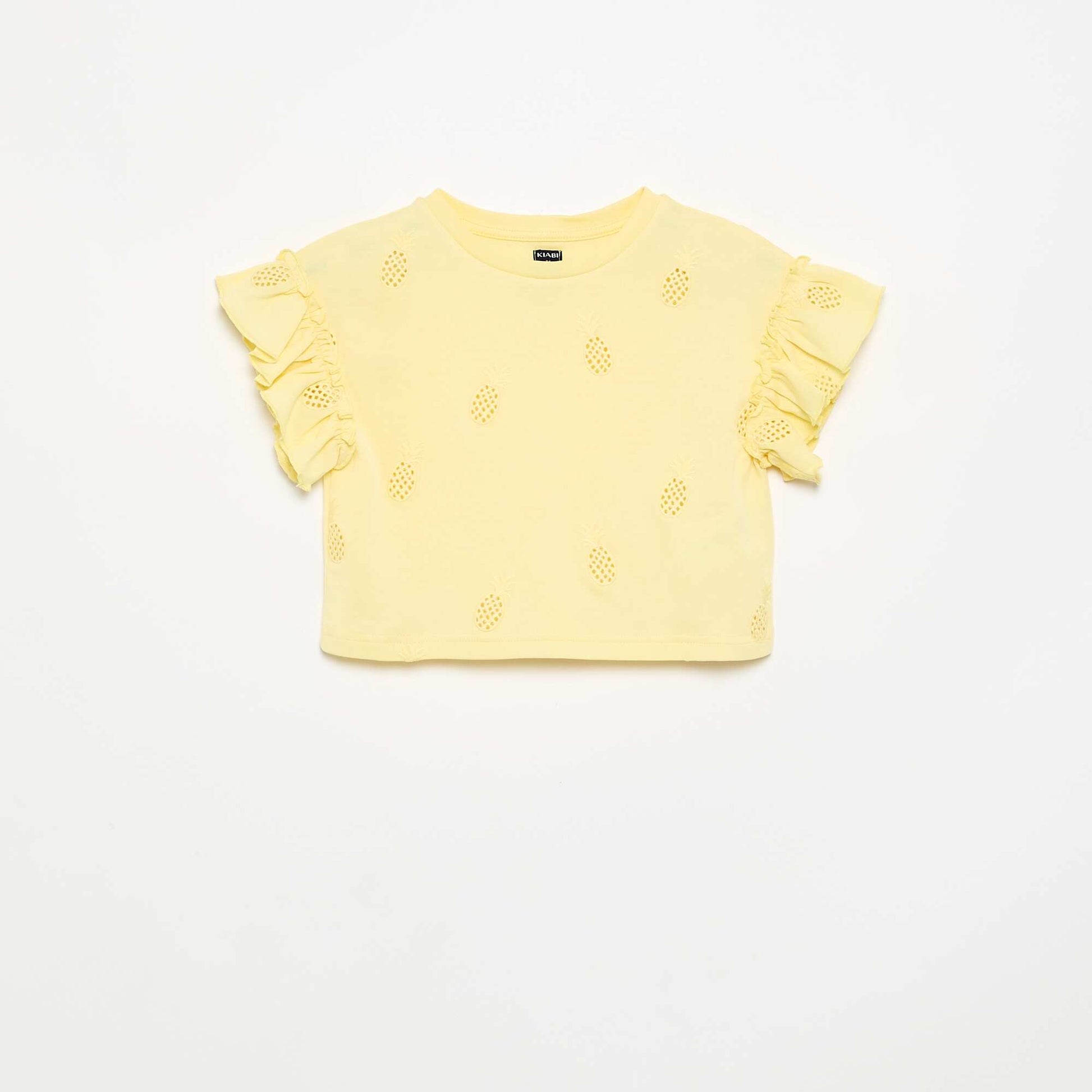 Cropped T-shirt with Eyelet Embroidery YELLOW