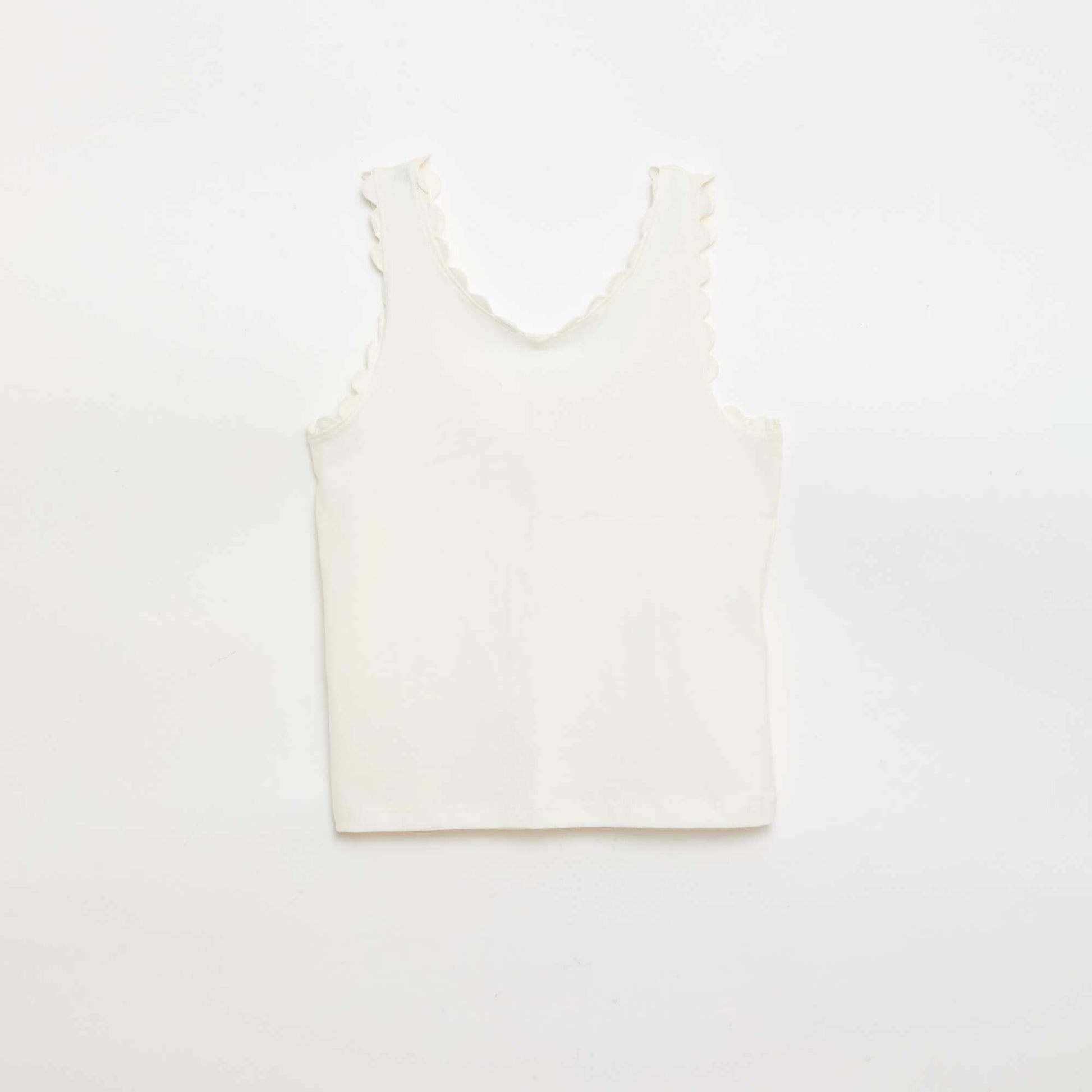 Solid tank top with wavy edges WHITE