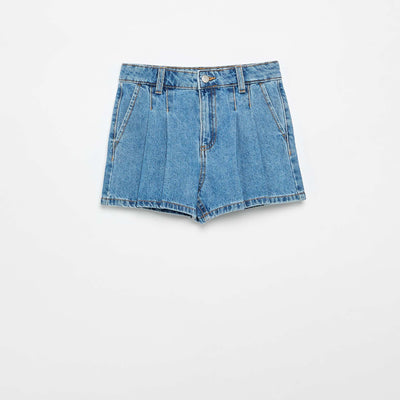 Pleated denim shorts BLUE