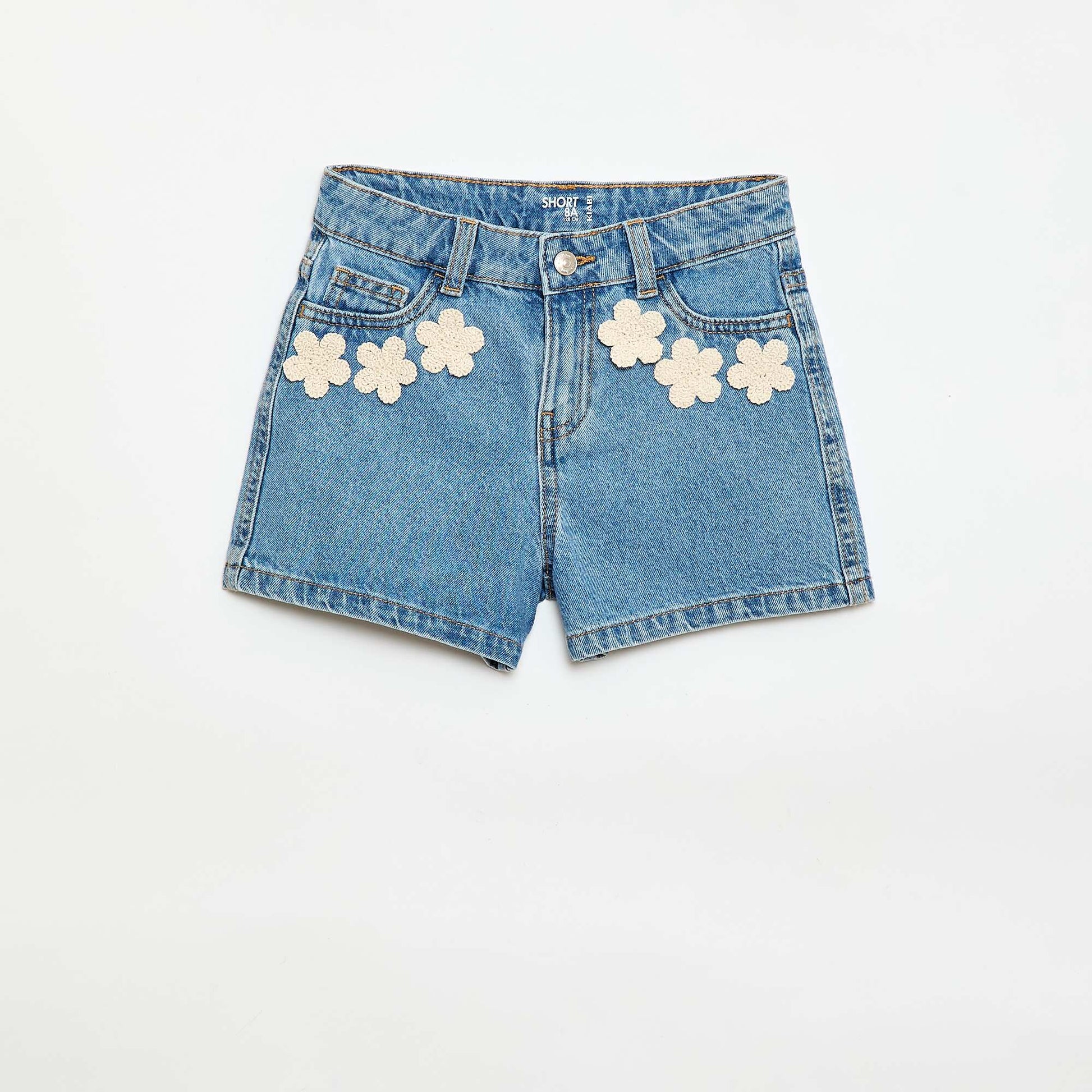 Denim shorts with embroidery BLUE