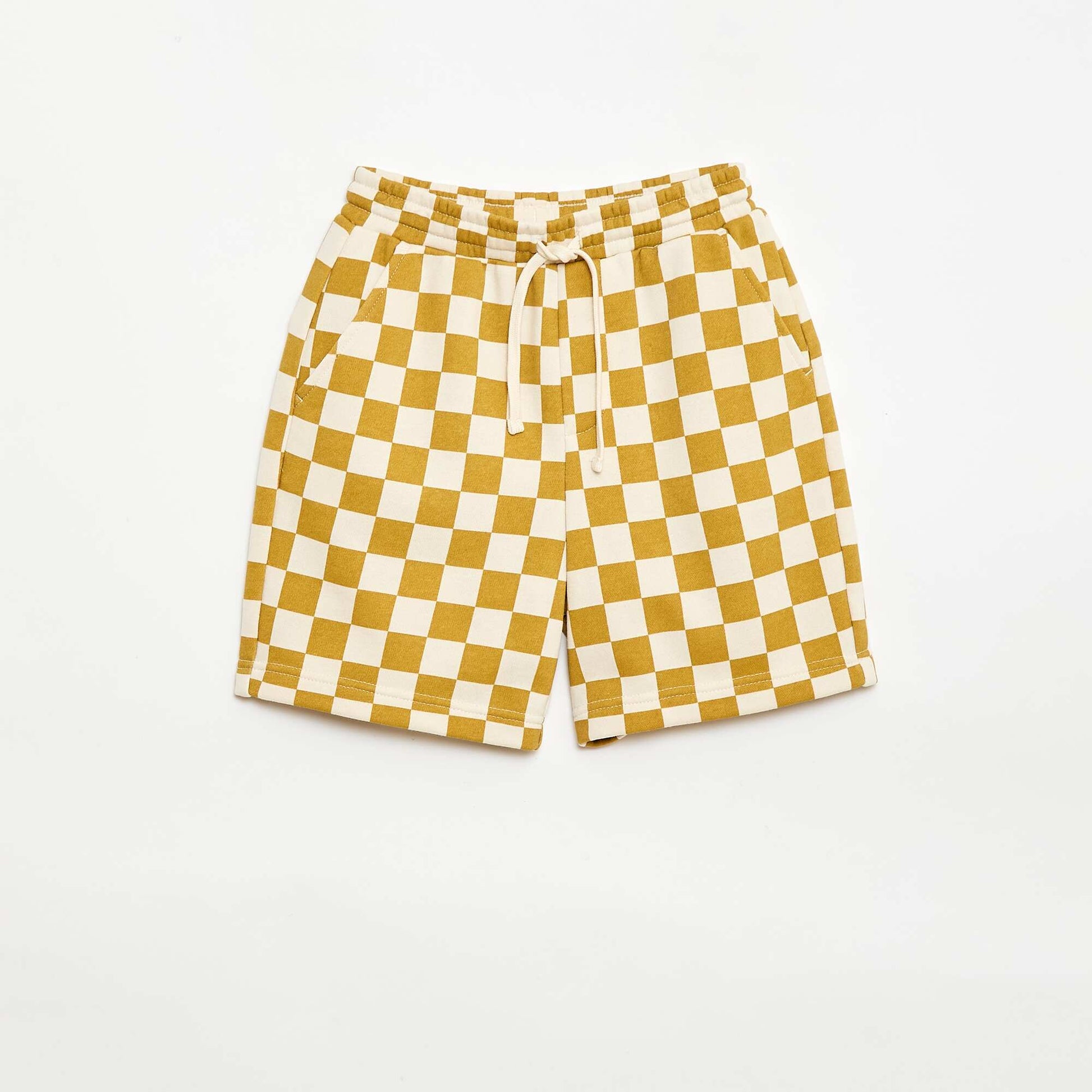 Patterned French Terry Bermuda Shorts BEIGE