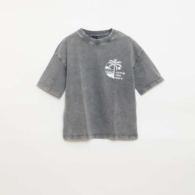 Short-sleeve message print T-shirt GREY
