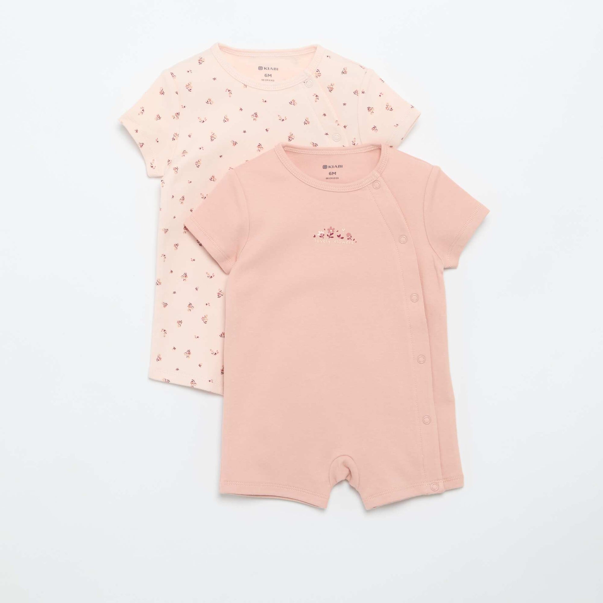 Pack of 2 Short-Sleeved Jersey Rompers PINK