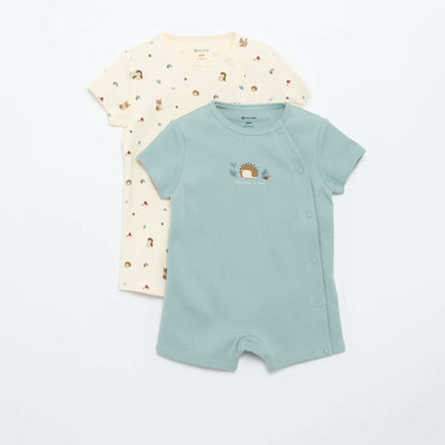 Pack of 2 Short-Sleeved Jersey Rompers BLUE