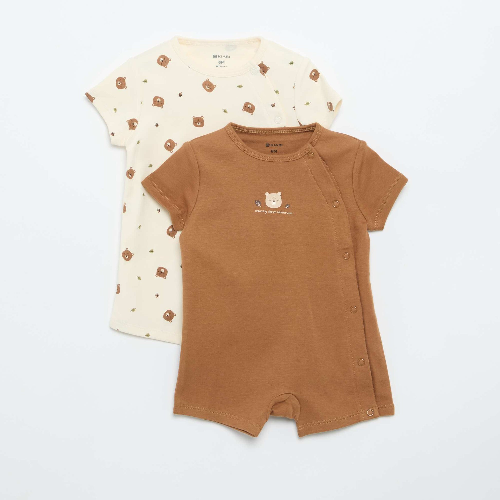 Pack of 2 Short-Sleeved Jersey Rompers BEIGE