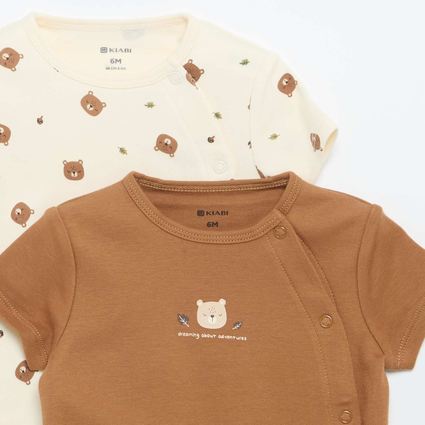 Pack of 2 Short-Sleeved Jersey Rompers BEIGE