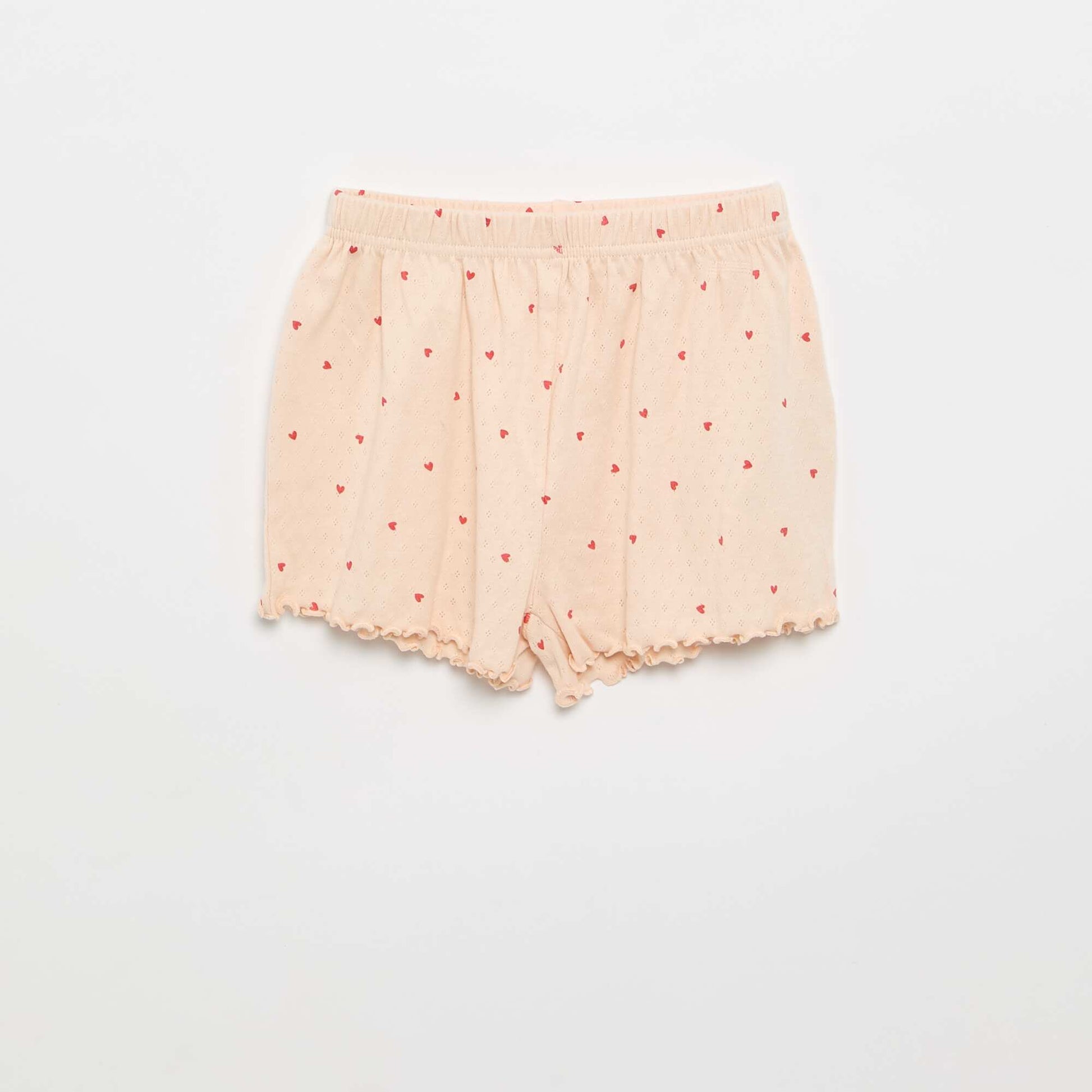 Pointelle Knit T-shirt and Shorts Pajama Set - 2-piece PINK