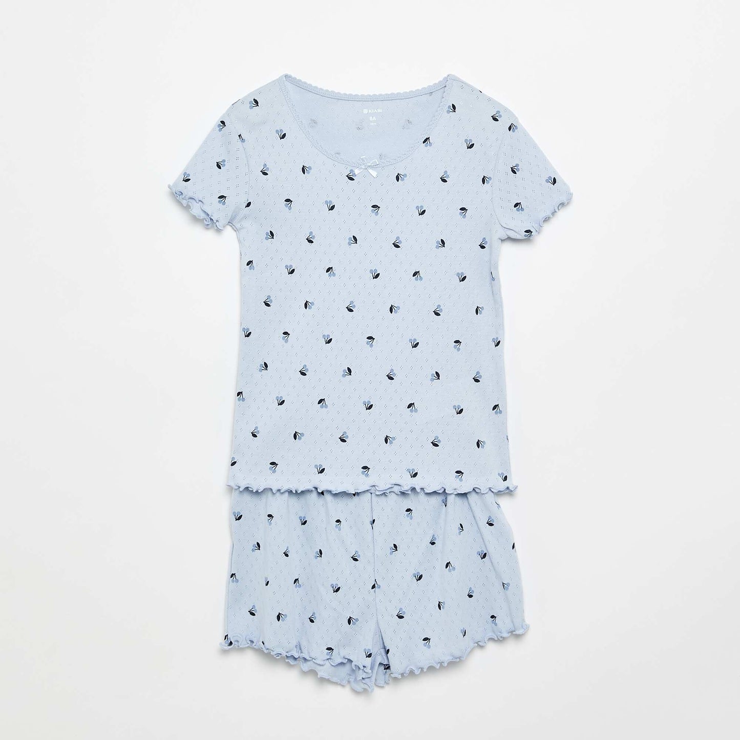 Pointelle Knit T-shirt and Shorts Pajama Set - 2-piece BLUE
