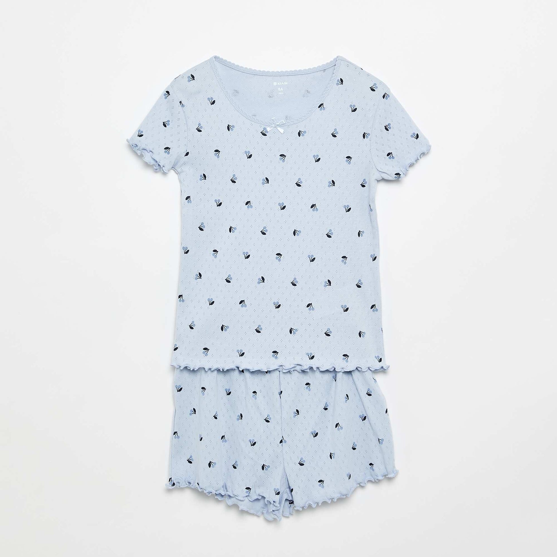Pointelle Knit T-shirt and Shorts Pajama Set - 2-piece BLUE