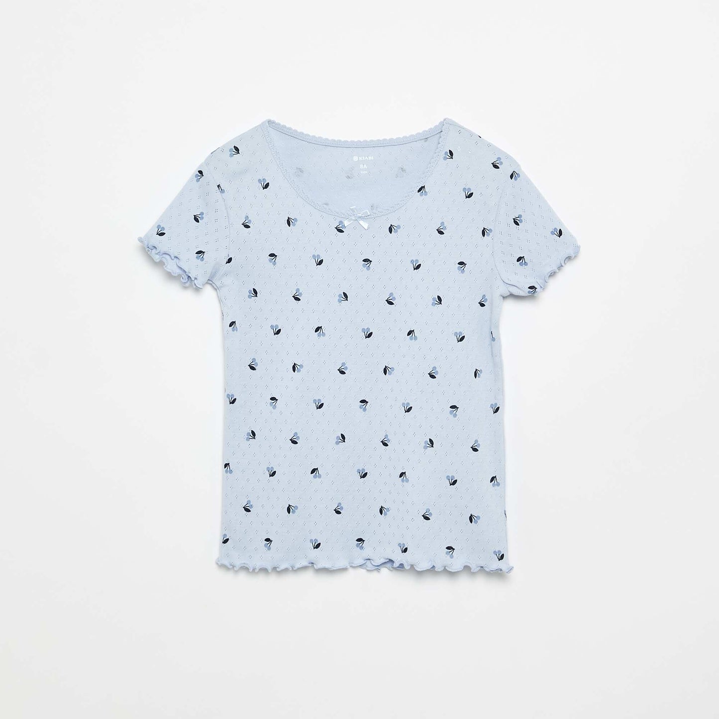 Pointelle Knit T-shirt and Shorts Pajama Set - 2-piece BLUE
