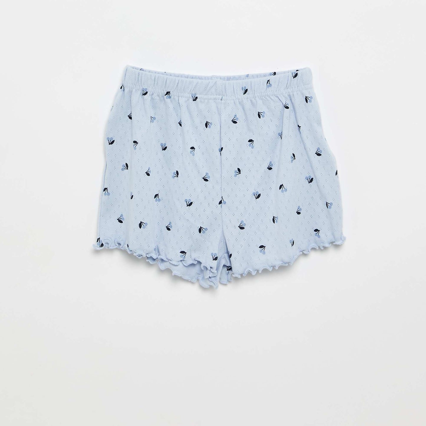 Pointelle Knit T-shirt and Shorts Pajama Set - 2-piece BLUE