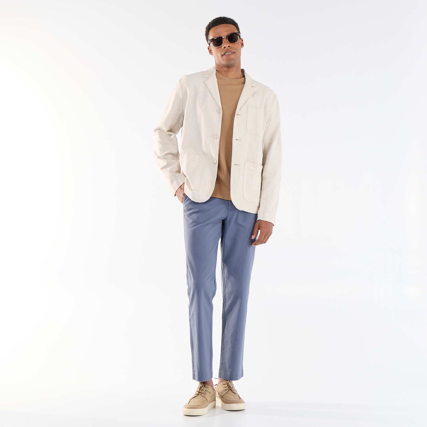 Cotton and linen jacket with patch pockets BEIGE