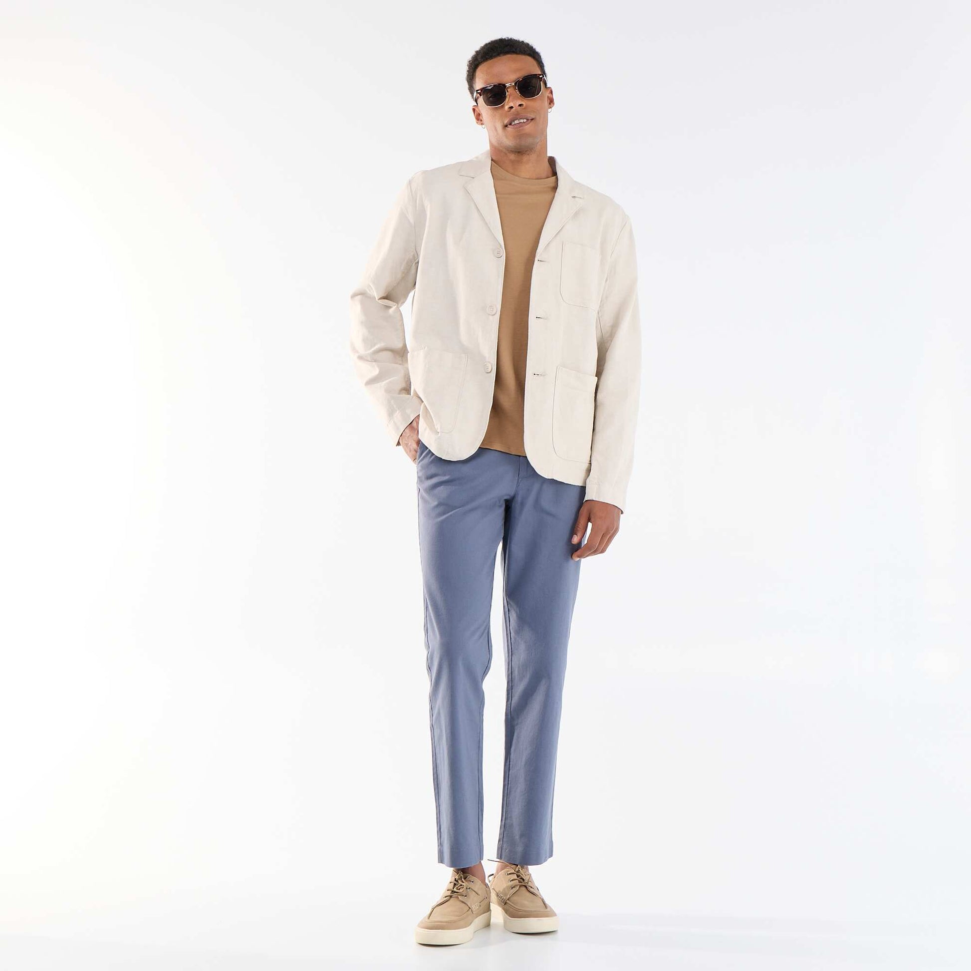 Cotton and linen jacket with patch pockets BEIGE