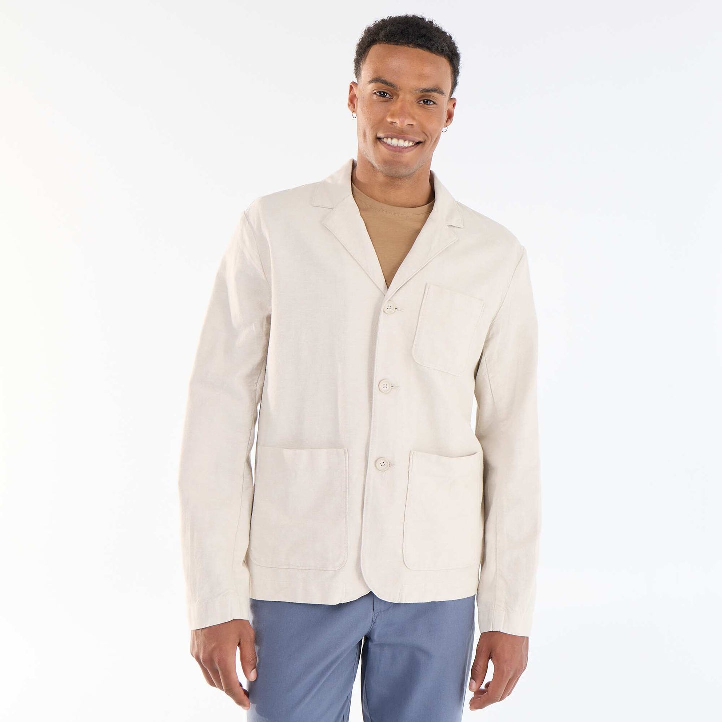 Cotton and linen jacket with patch pockets BEIGE