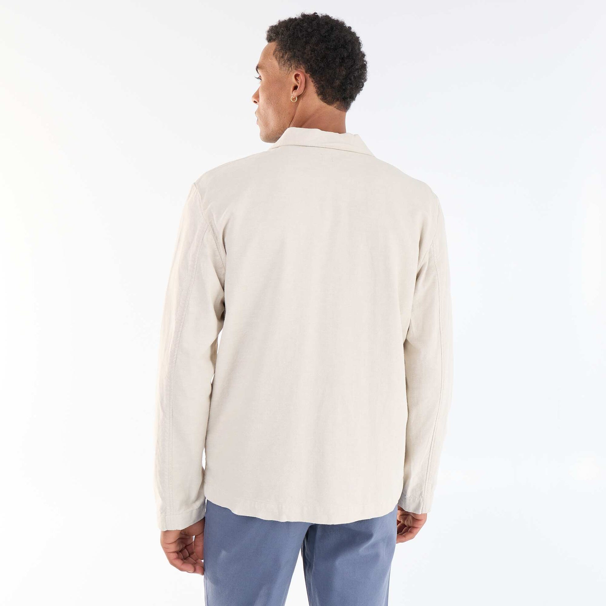 Cotton and linen jacket with patch pockets BEIGE