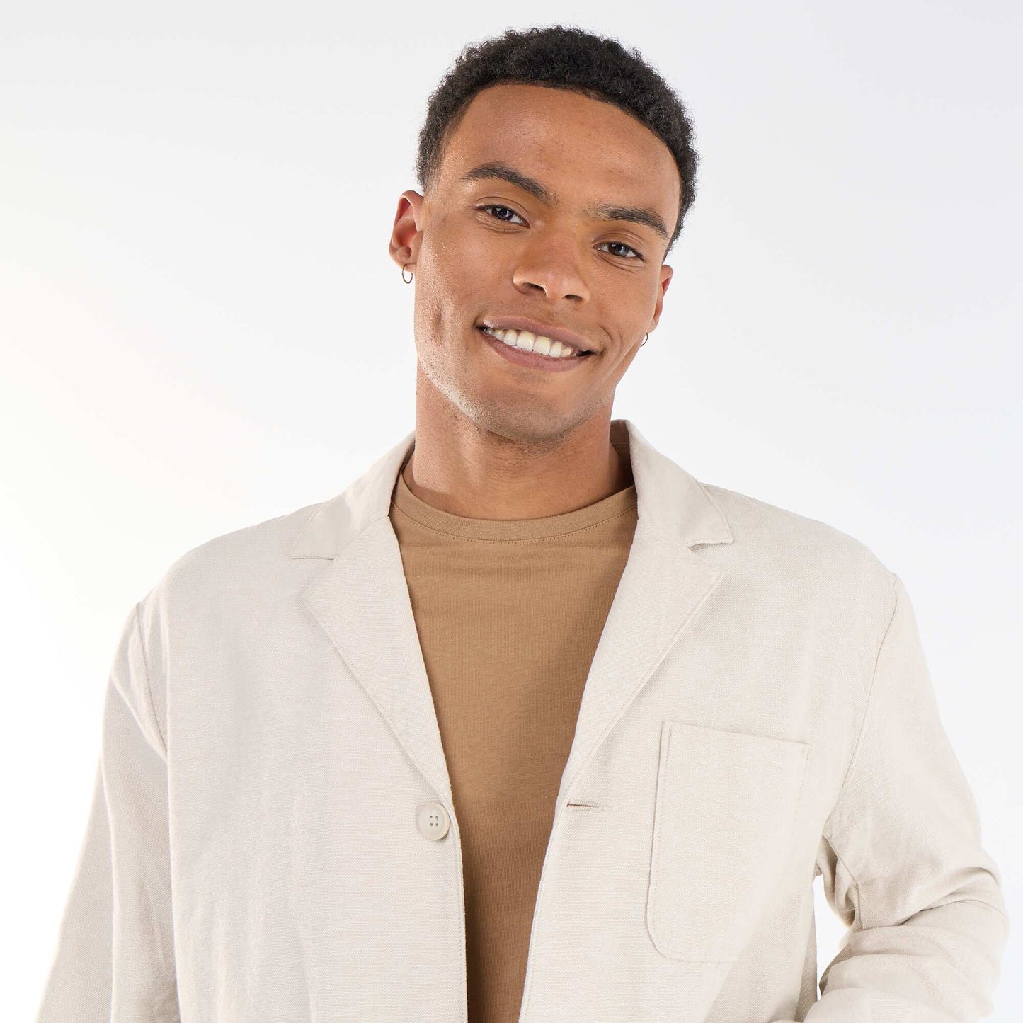 Cotton and linen jacket with patch pockets BEIGE
