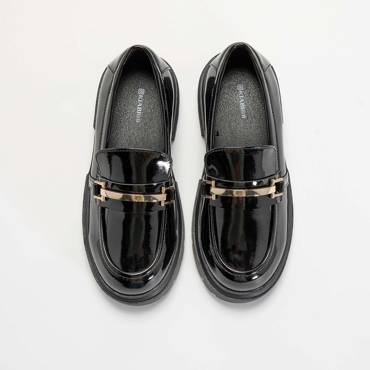 Patent loafers with lug soles BLACK
