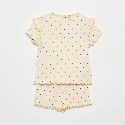Pointelle knit pajama t-shirt + shorts - 2 pieces BEIGE