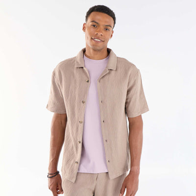 Jacquard Knit Short-Sleeve Shirt BEIGE