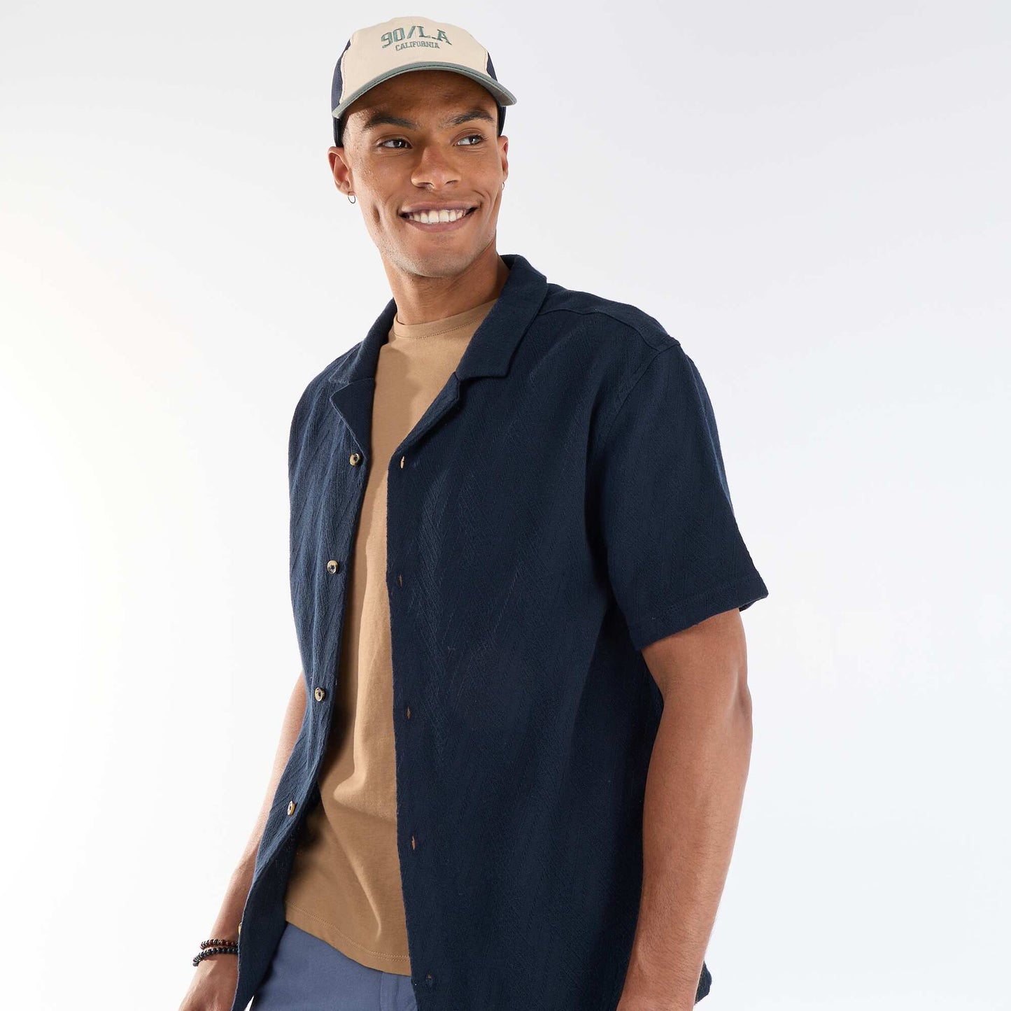 Jacquard Knit Short-Sleeve Shirt BLUE