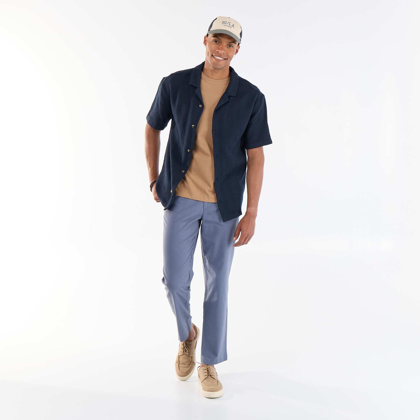 Jacquard Knit Short-Sleeve Shirt BLUE
