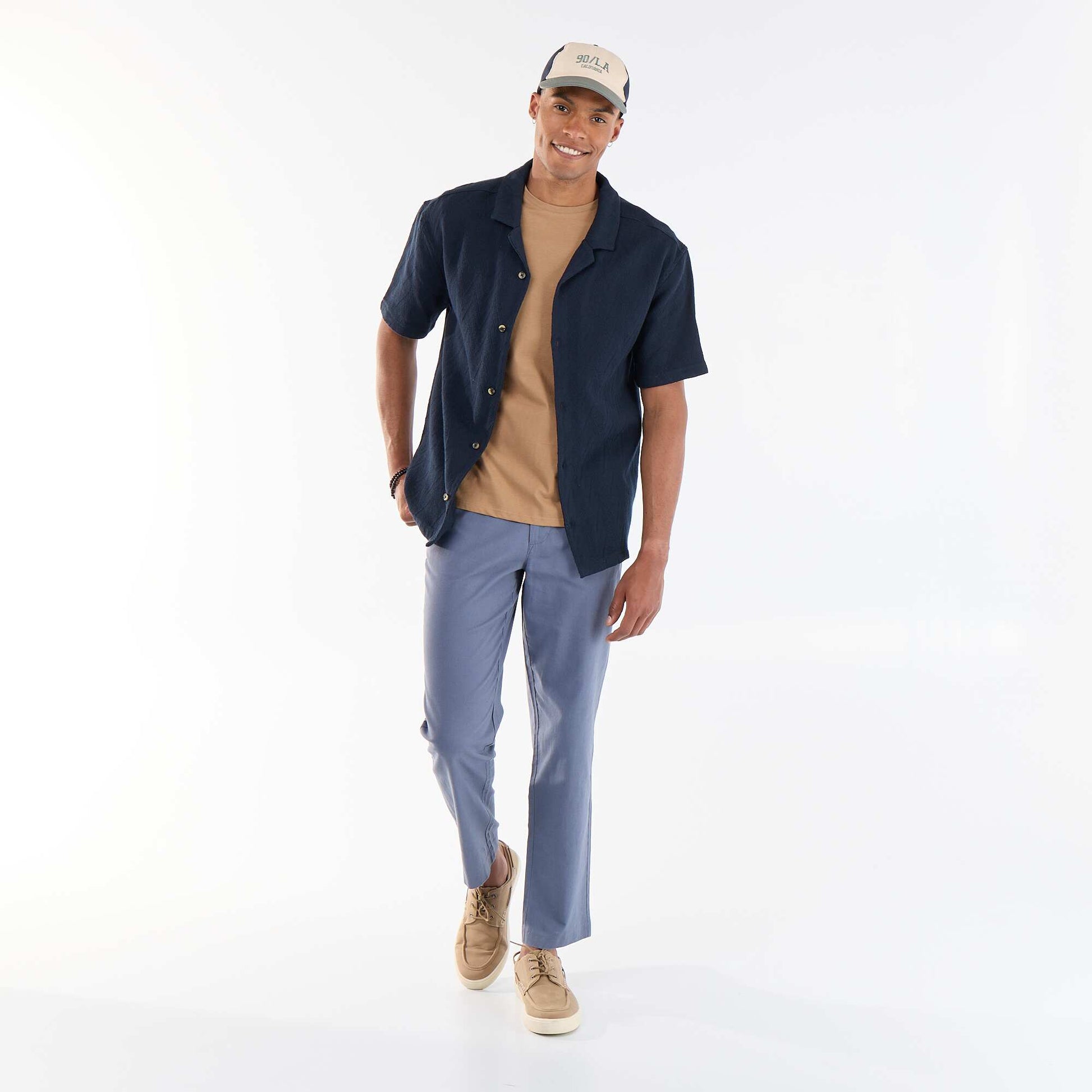 Jacquard Knit Short-Sleeve Shirt BLUE