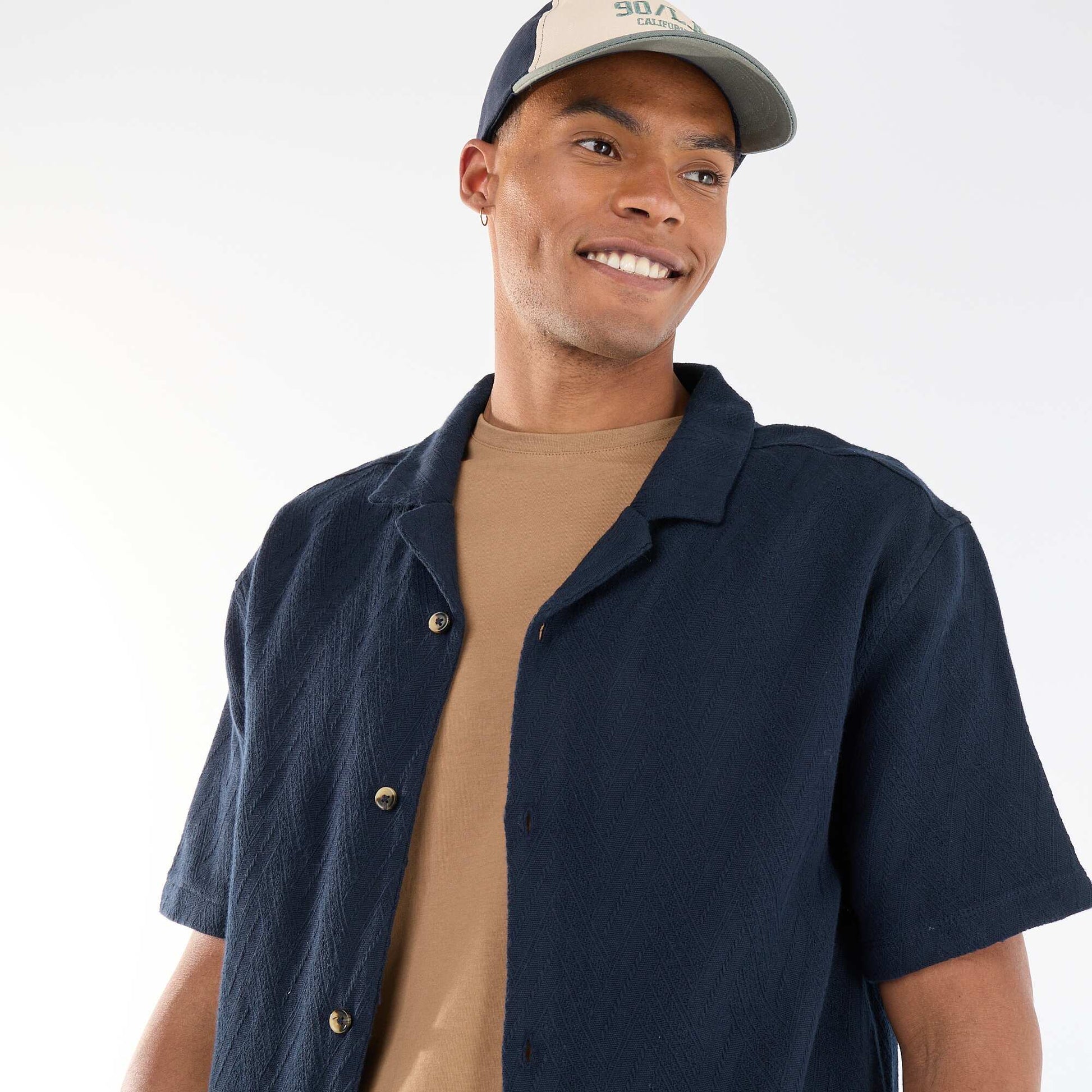 Jacquard Knit Short-Sleeve Shirt BLUE