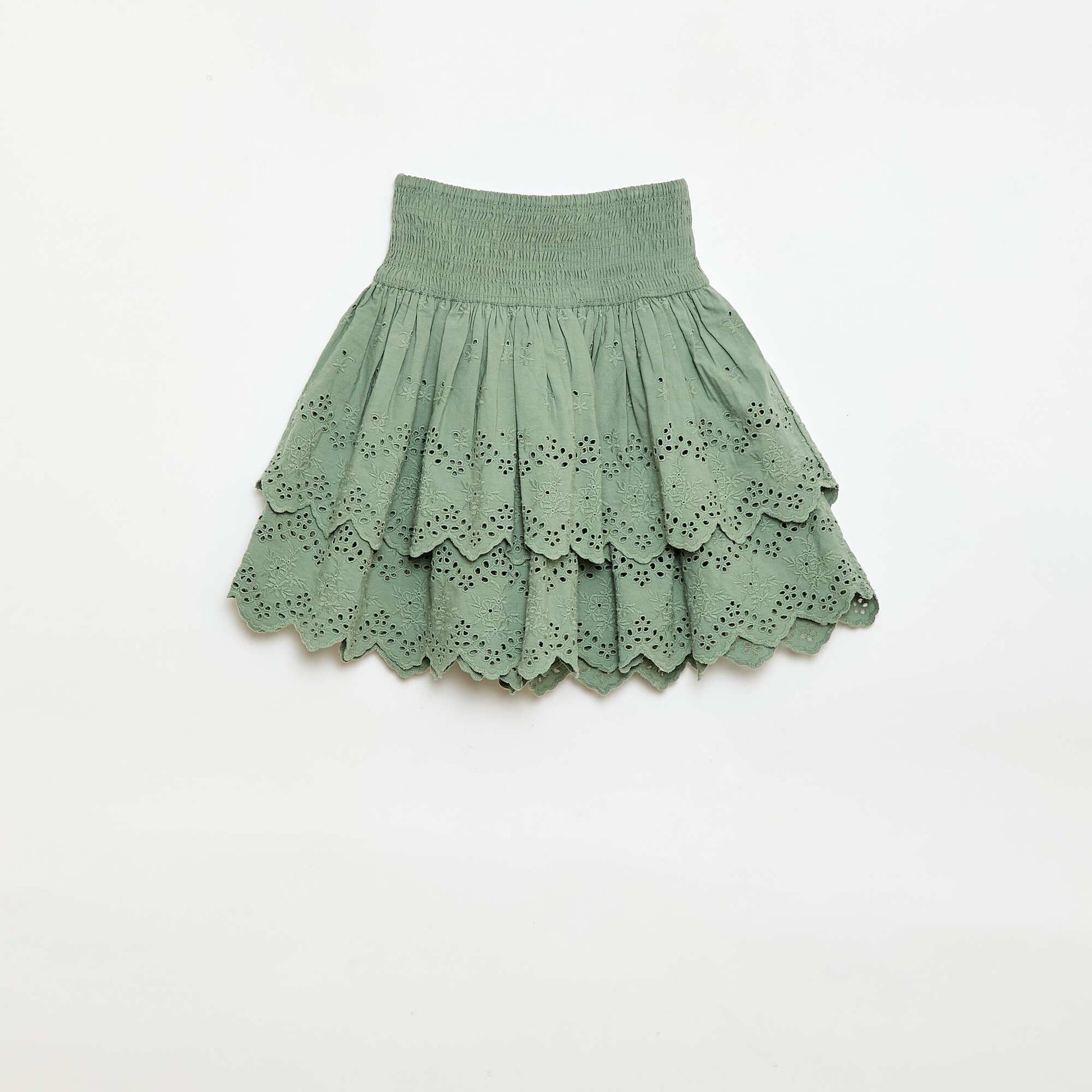 Ruffled and Broderie Anglaise Skirt GREEN